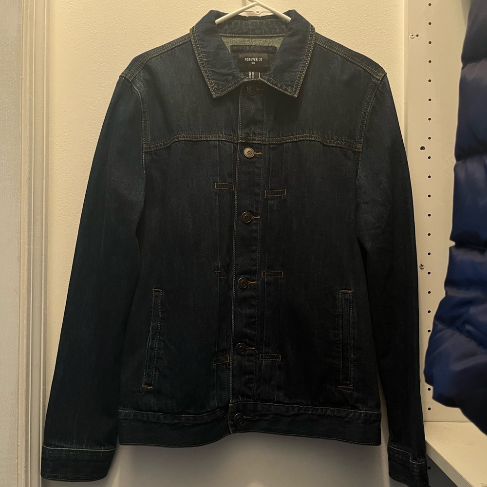 Dark Blue Denim Jacket with Brown Stitching